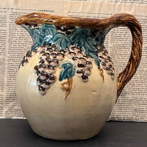 Signed Grapevine Pottery Pitcher
